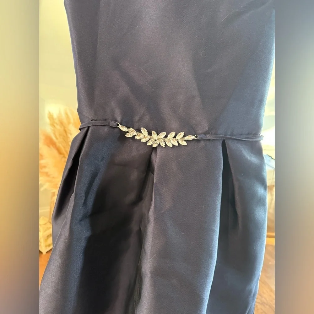 CHILD SIZE 16 Elegant Navy Kids Dress with rhinestone Leaf Accent - Picture 2 of 4